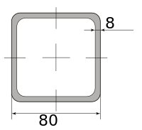 Труба профильная электросварная квадратная 80х80х8, длина 12 м