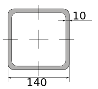Труба профильная электросварная квадратная 140х140х10, длина 12 м