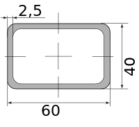 Труба профильная электросварная прямоугольная 60х40х2.5, длина 6 м 2.50