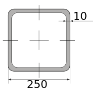 Труба профильная электросварная квадратная 250х250х10, длина 12 м