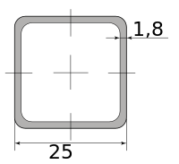 Труба профильная электросварная квадратная 25х25х1.8, длина 6 м