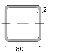 Труба профильная электросварная квадратная 80х80х2, длина 12 м