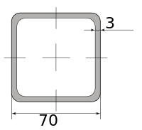Труба профильная электросварная квадратная 70х70х3, длина 12 м